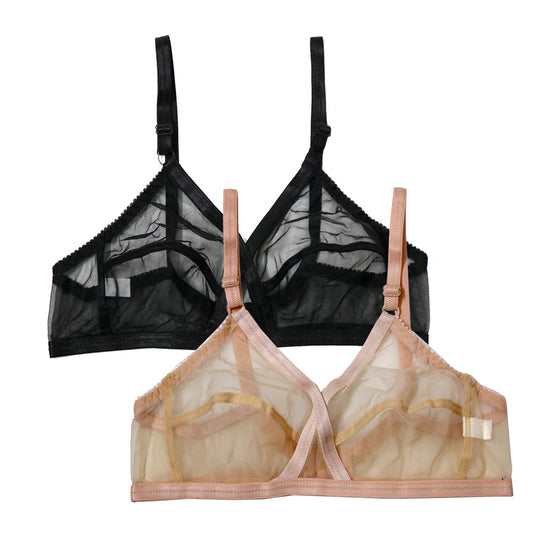 Pack of 2 Non-Padded & Non-Wired Full Net Transparent Cotton Bras